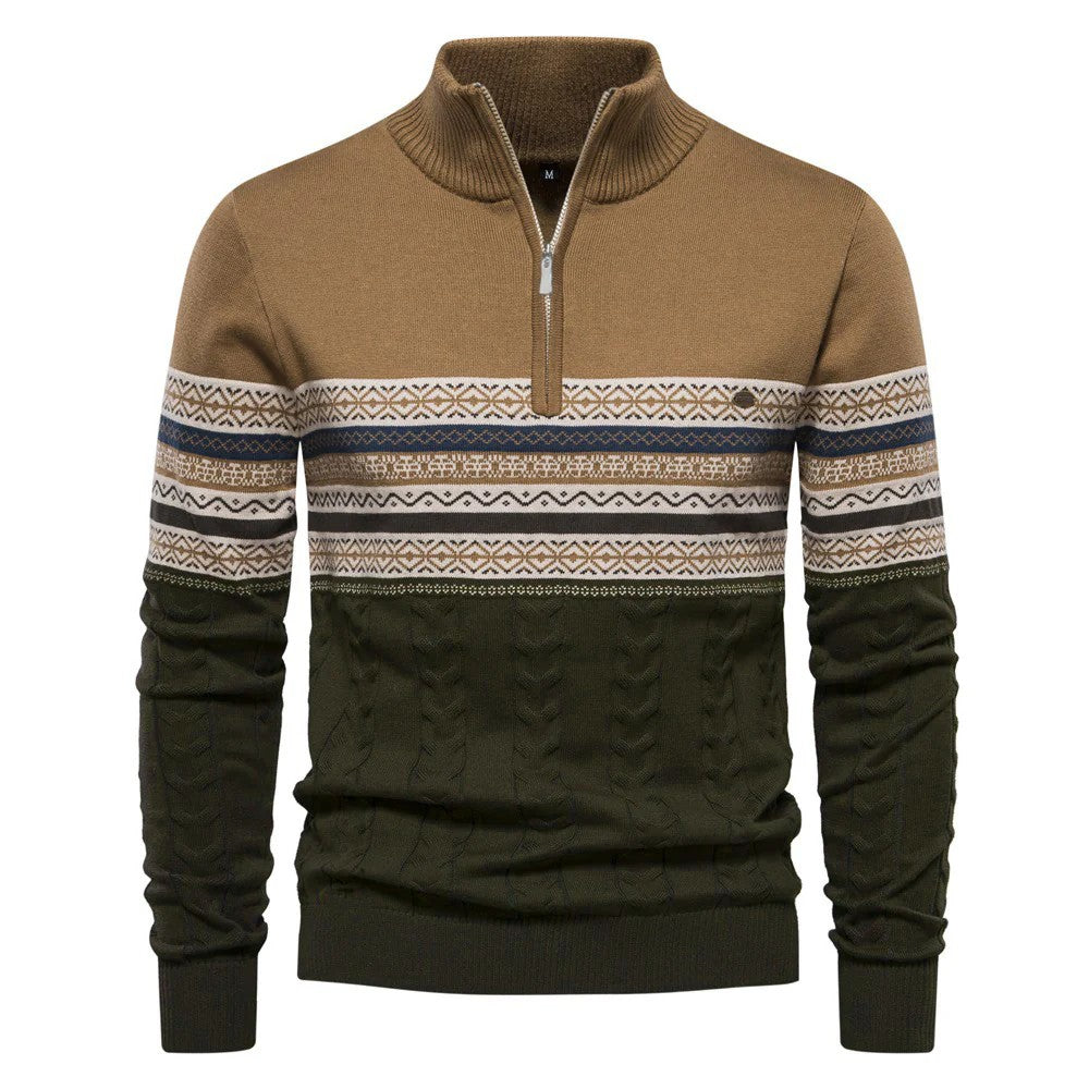 Maglione Fair Isle Alpino in cotone con cerniera a un quarto