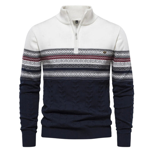 Maglione Fair Isle Alpino in cotone con cerniera a un quarto