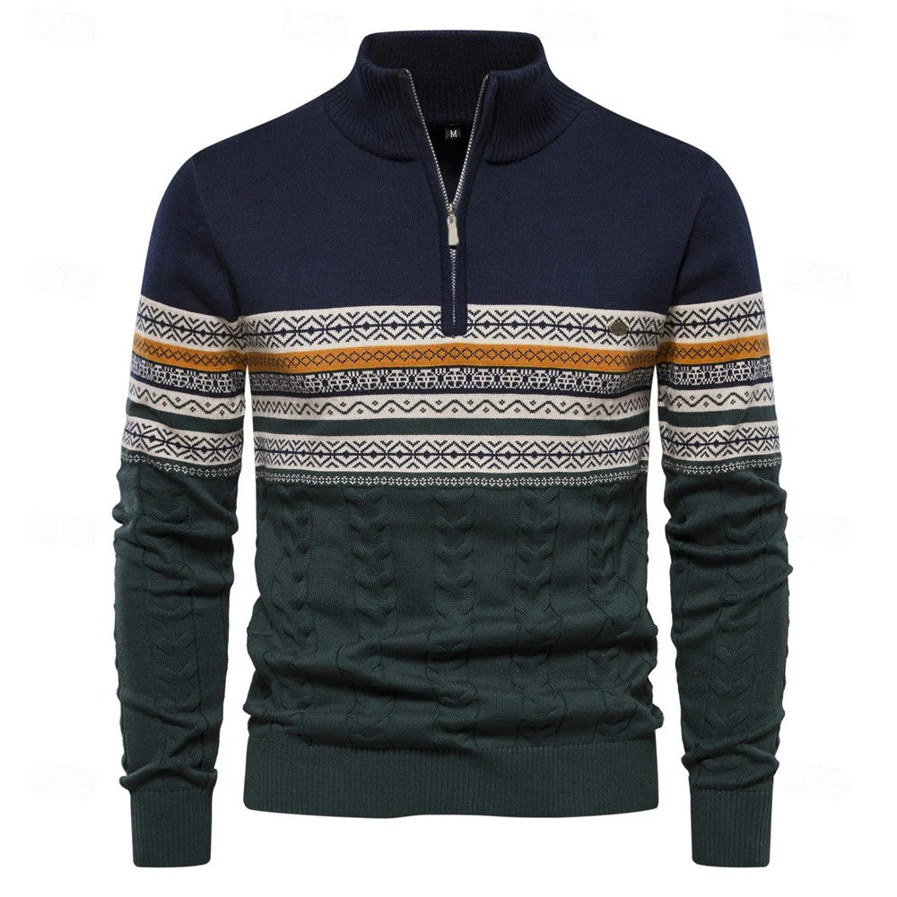 Maglione Fair Isle Alpino in cotone con cerniera a un quarto