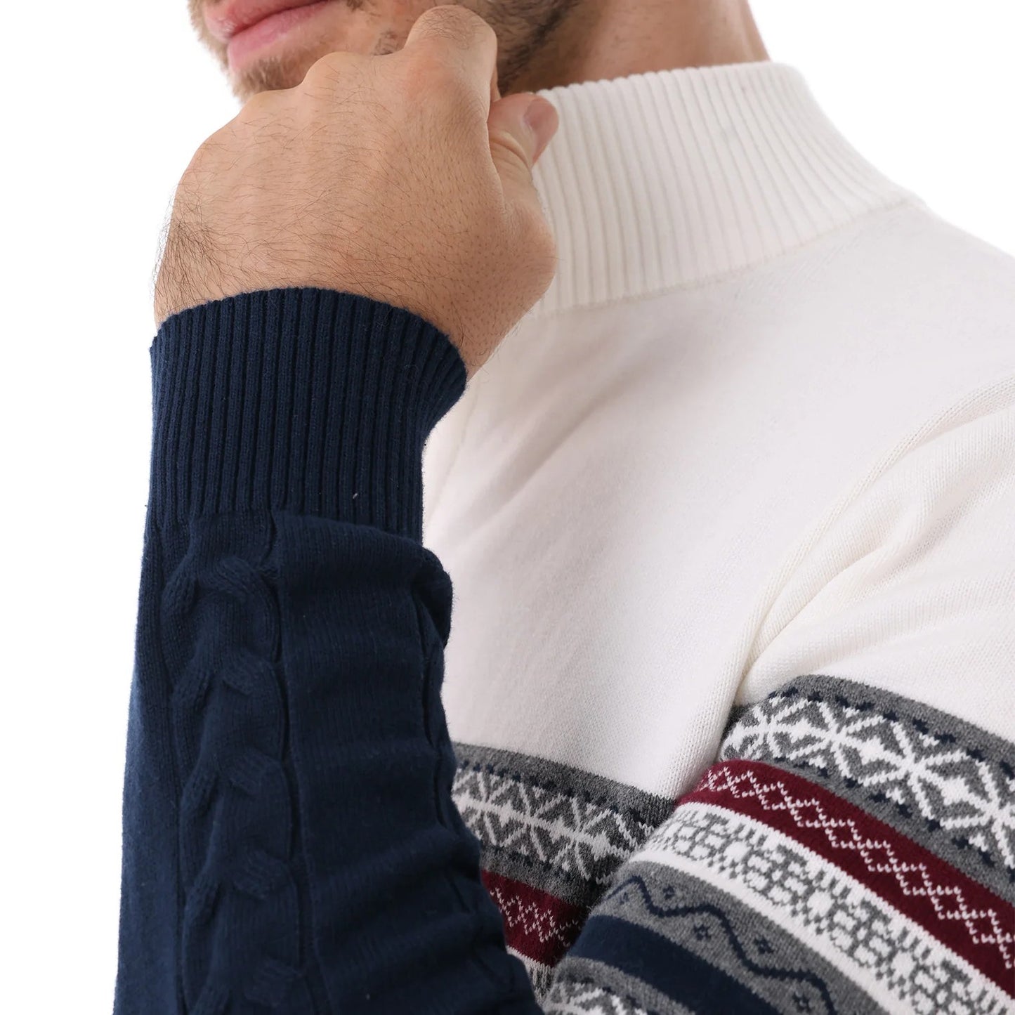 Maglione Fair Isle Alpino in cotone con cerniera a un quarto
