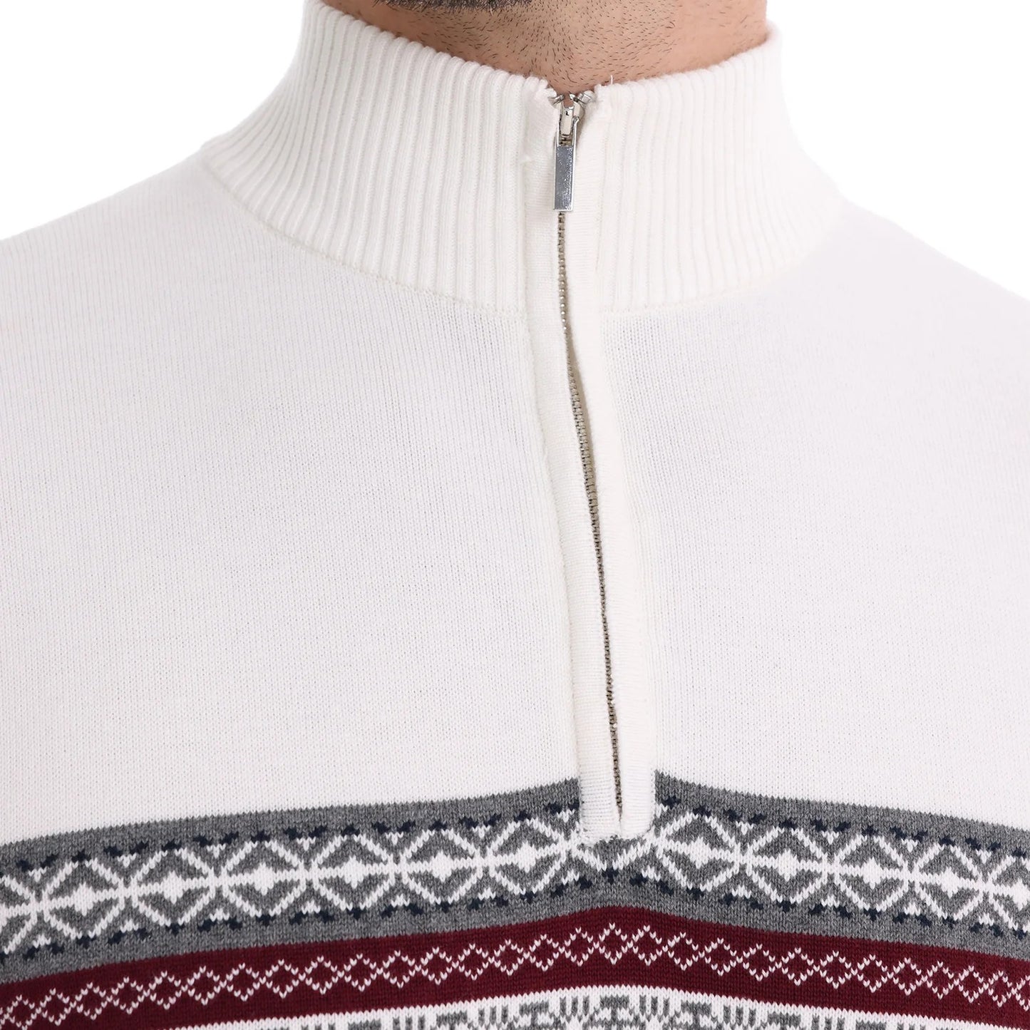 Maglione Fair Isle Alpino in cotone con cerniera a un quarto