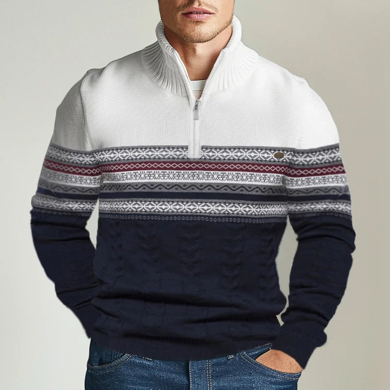 Maglione Fair Isle Alpino in cotone con cerniera a un quarto