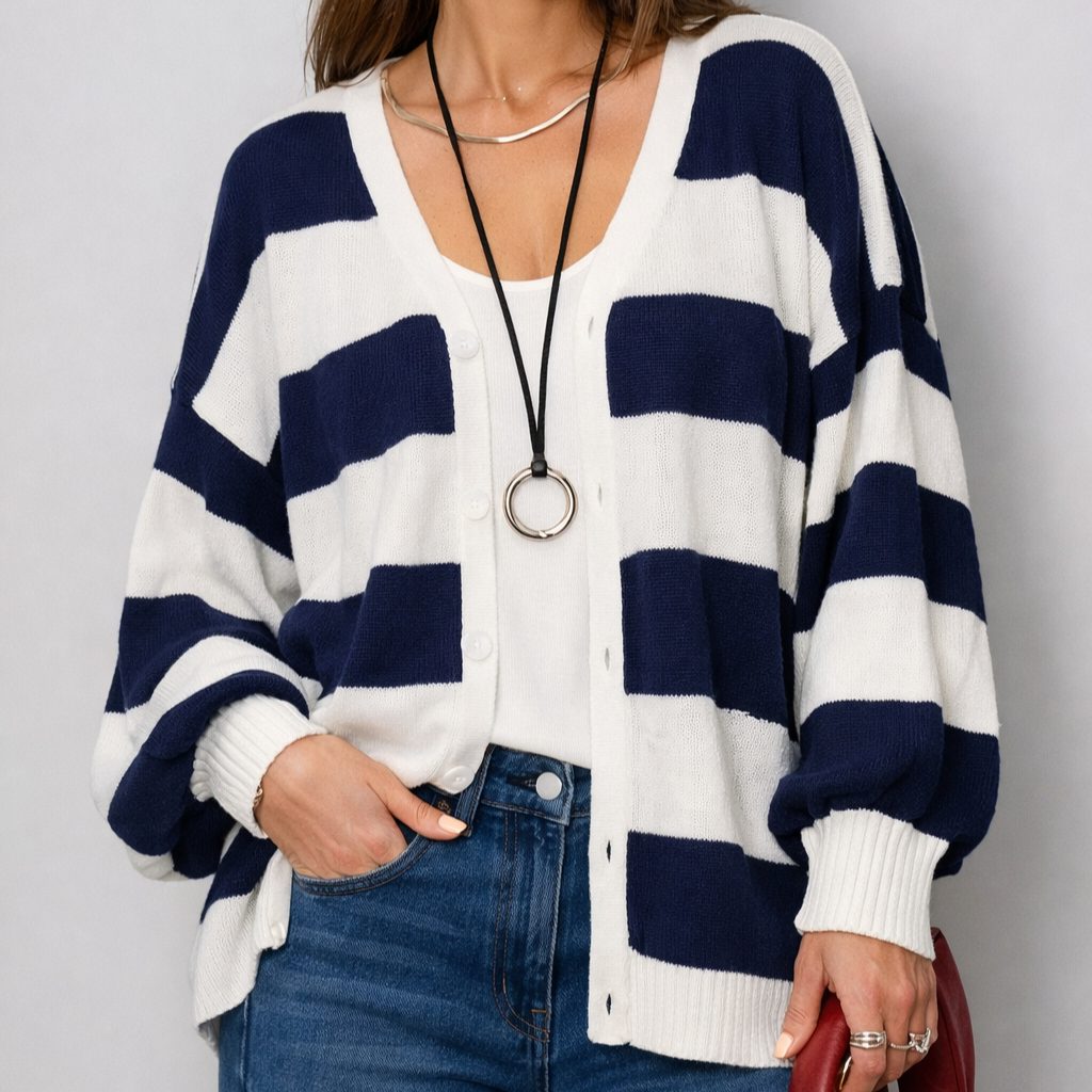 Cardigan Christelle™ a Righe con Sciarpa Coordinata